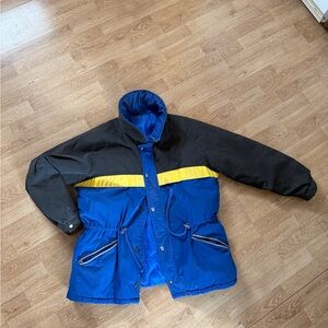 Blue and Black Colorblock Jacket with Yellow Accent